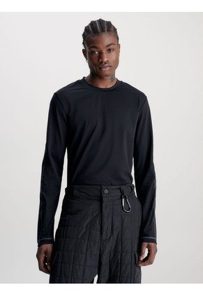 Camiseta De Manga Larga Elástica Slim Con Logo Hombre Negro Calvin Klein