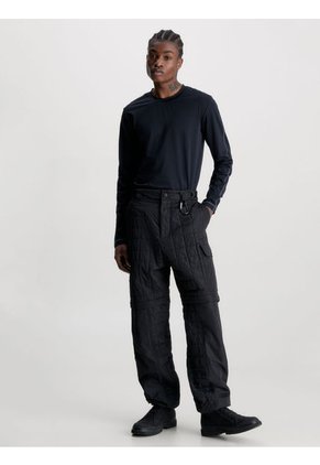 Camiseta De Manga Larga Elástica Slim Con Logo Hombre Negro Calvin Klein