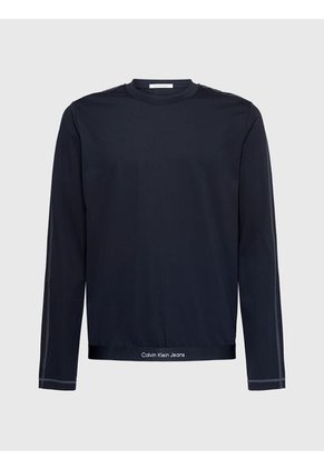 Camiseta De Manga Larga Elástica Slim Con Logo Hombre Negro Calvin Klein