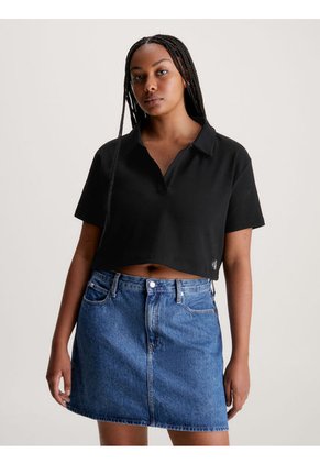 Camiseta Cropped Tipo Polo Mujer Negro Calvin Klein