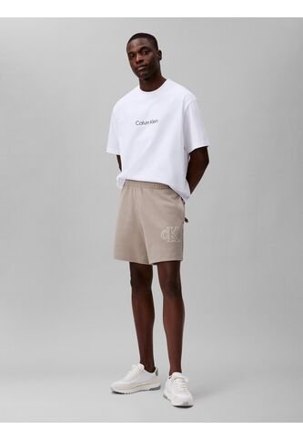 Pantaloneta Beige De Punto De Canalé Con Monograma Bordado Calvin Klein Calvin Klein