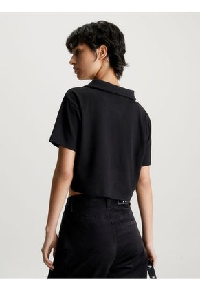 Camiseta Cropped Tipo Polo Mujer Negro Calvin Klein