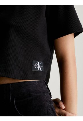 Camiseta Cropped Tipo Polo Mujer Negro Calvin Klein