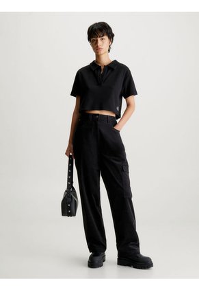 Camiseta Cropped Tipo Polo Mujer Negro Calvin Klein