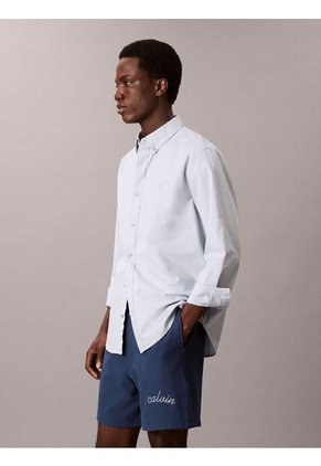 Pantaloneta Azul De Felpa Con Logotipo Bordado Calvin Klein