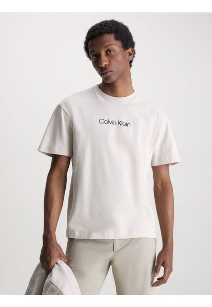 Camiseta Con Cuello Redondo Beige Hombre Beige Calvin Klein