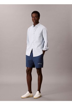 Pantaloneta Azul De Felpa Con Logotipo Bordado Calvin Klein