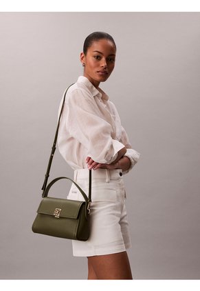 Bolso Verde De Hombro Con Emblema Metálico Calvin Klein