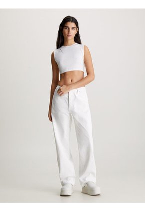 Camiseta Blanca Top Cropped Con Estampado Calvin Klein