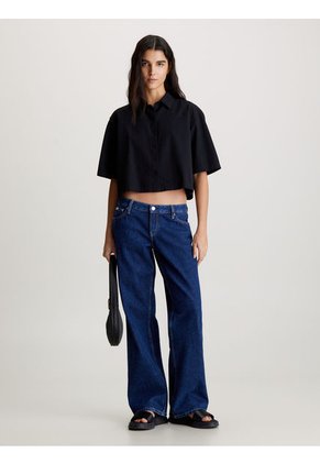 Camisa Negra De Espalda Anudada De Sirsaca De Algodón Calvin Klein