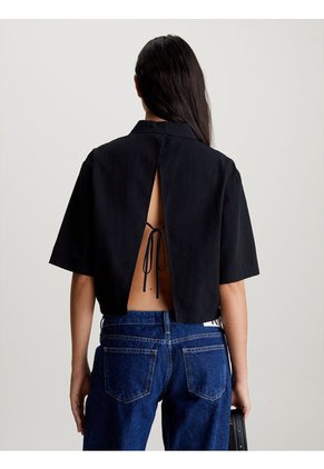 Camisa Negra De Espalda Anudada De Sirsaca De Algodón Calvin Klein