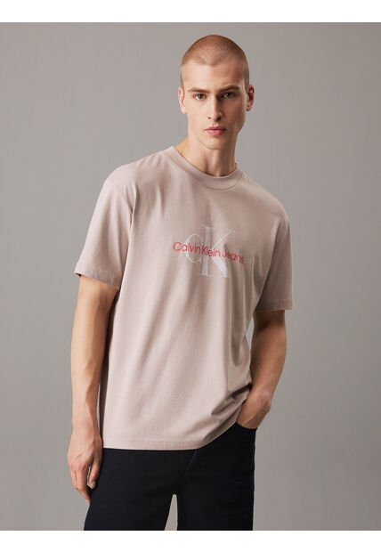 Camiseta Beige Con Monograma Calvin Klein