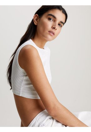 Camiseta Blanca Top Cropped Con Estampado Calvin Klein