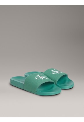 Sandalias Verde Deslizantes Con Monograma Calvin Klein