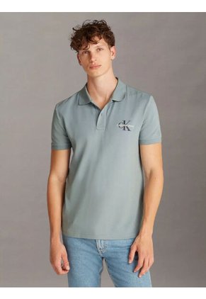 Polo Azul Con Monograma Calvin Klein