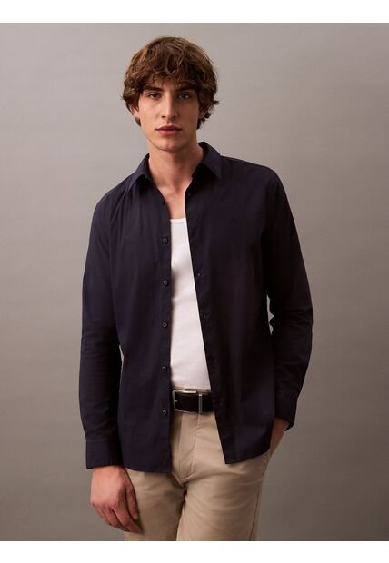 Camisa Azul Slim Fit Elástica De Manga Larga Calvin Klein