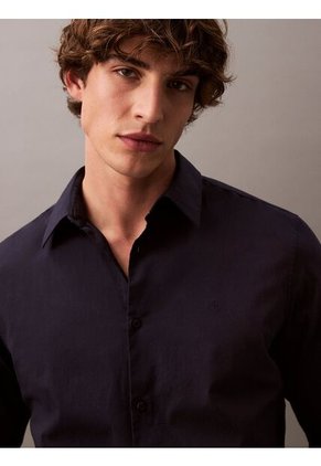 Camisa Azul Slim Fit Elástica De Manga Larga Calvin Klein