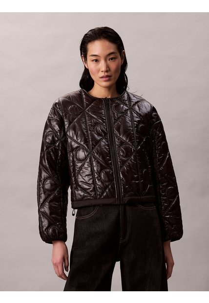 Chaqueta Negra Acolchada Con Patrón De Logo Calvin Klein