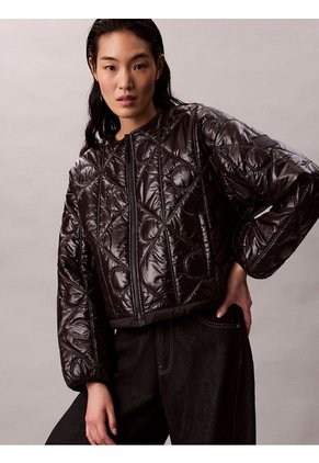 Chaqueta Negra Acolchada Con Patrón De Logo Calvin Klein