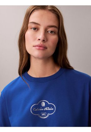 Camiseta Azul Boxy Cocktail Logo Calvin Klein