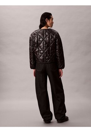 Chaqueta Negra Acolchada Con Patrón De Logo Calvin Klein