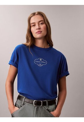 Camiseta Azul Boxy Cocktail Logo Calvin Klein