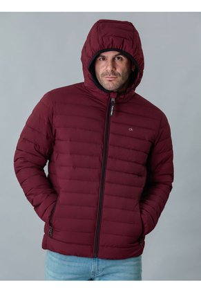 Chaqueta Vinotinto Acolchada Con Capota Calvin Klein