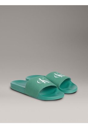 Sandalias Verde Deslizantes Con Monograma Calvin Klein