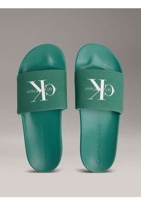 Sandalias Verde Deslizantes Con Monograma Calvin Klein