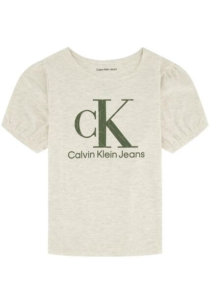 Camiseta Para Niña Con Mangas De Globo Beige Calvin Klein