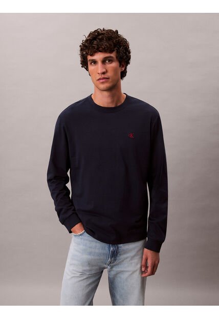 Camiseta Azul De Manga Larga Con Monograma Calvin Klein