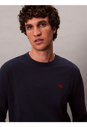 Camiseta Azul De Manga Larga Con Monograma Calvin Klein