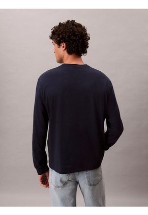 Camiseta Azul De Manga Larga Con Monograma Calvin Klein