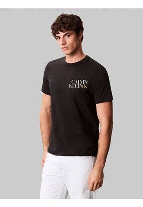 Camiseta Negra Con Diseño Apilado Calvin Klein