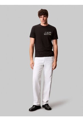 Camiseta Negra Con Diseño Apilado Calvin Klein