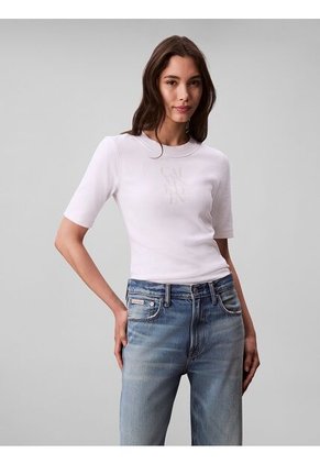 Camiseta Blanca De Algodón Con Logotipo Calvin Klein