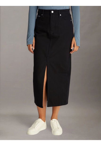Falda Negro Larga Denim Calvin Klein