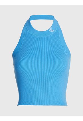 Top Cogido Al Cuello De Punto De Algodón Mujer Azul Calvin Klein