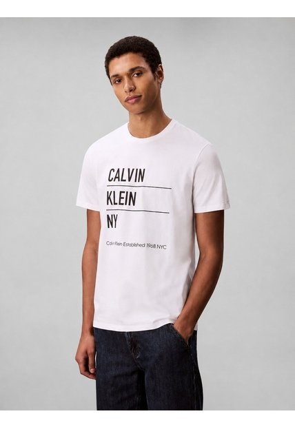 Camiseta Blanca Con Estampado Gráfico De New York Calvin Klein