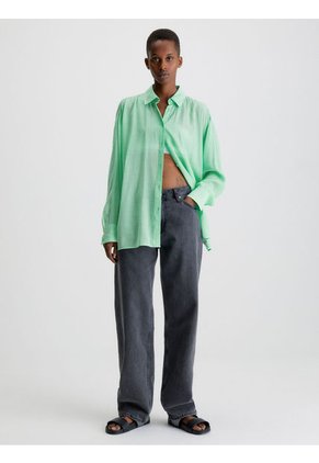 Blusa Con Espalda Dividida De Rayón Arrugado Mujer Verde Calvin Klein