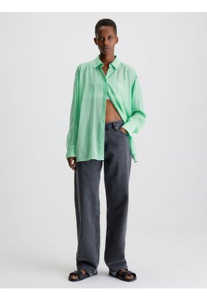 Blusa Con Espalda Dividida De Rayón Arrugado Mujer Verde Calvin Klein