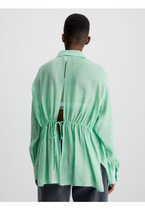 Blusa Con Espalda Dividida De Rayón Arrugado Mujer Verde Calvin Klein
