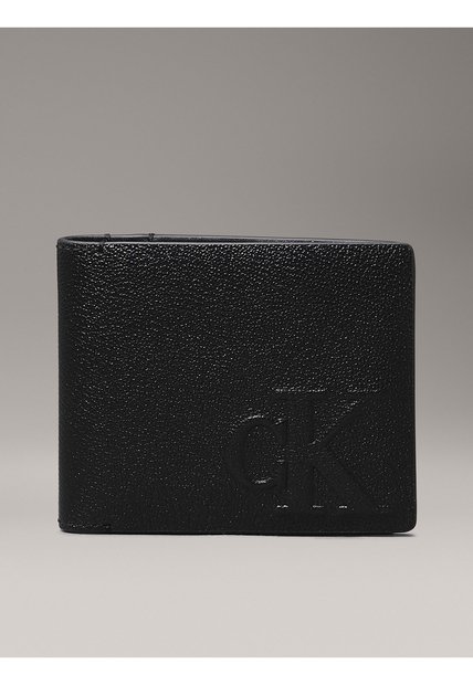 Billetera Negra De Cuero Con Monograma En Relieve Calvin Klein