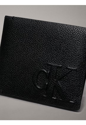 Billetera Negra De Cuero Con Monograma En Relieve Calvin Klein