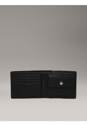 Billetera Negra De Cuero Con Monograma En Relieve Calvin Klein