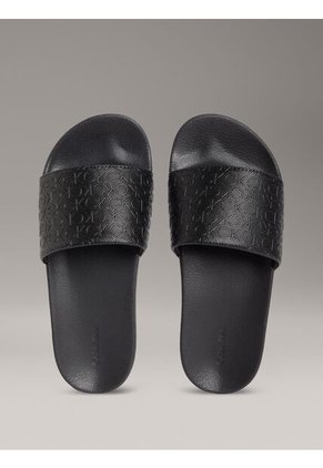 Sandalias Negro Con Estampado De Monograma Calvin Klein