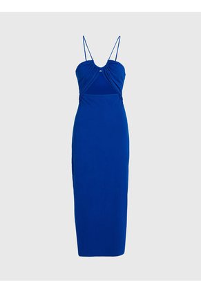 Vestido Azul Midi Recortado Con Detalle De Lazo Calvin Klein
