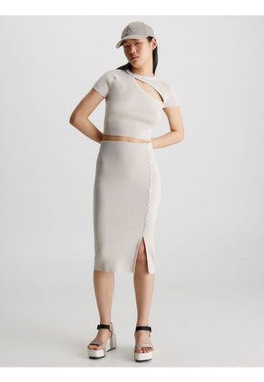 Falda Lápiz De Algodón Orgánico Mujer Beige Calvin Klein