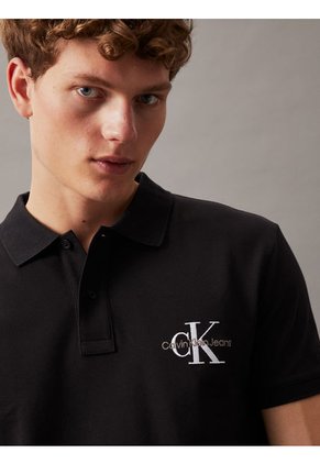 Polo Negro Con Monograma Calvin Klein