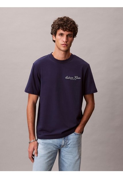Camiseta Azul Con Logo Gráfico Calvin Klein